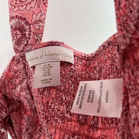 House of Harlow 1960 Smocked Tie Back Crop Top - Pink Paisley Floral - Medium - Picture 3 of 4
